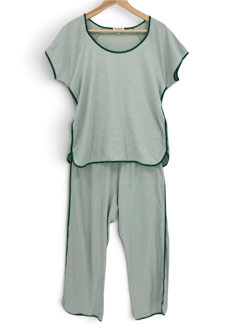 Lake Pajamas Pima Short-Long Set Green Stripe L